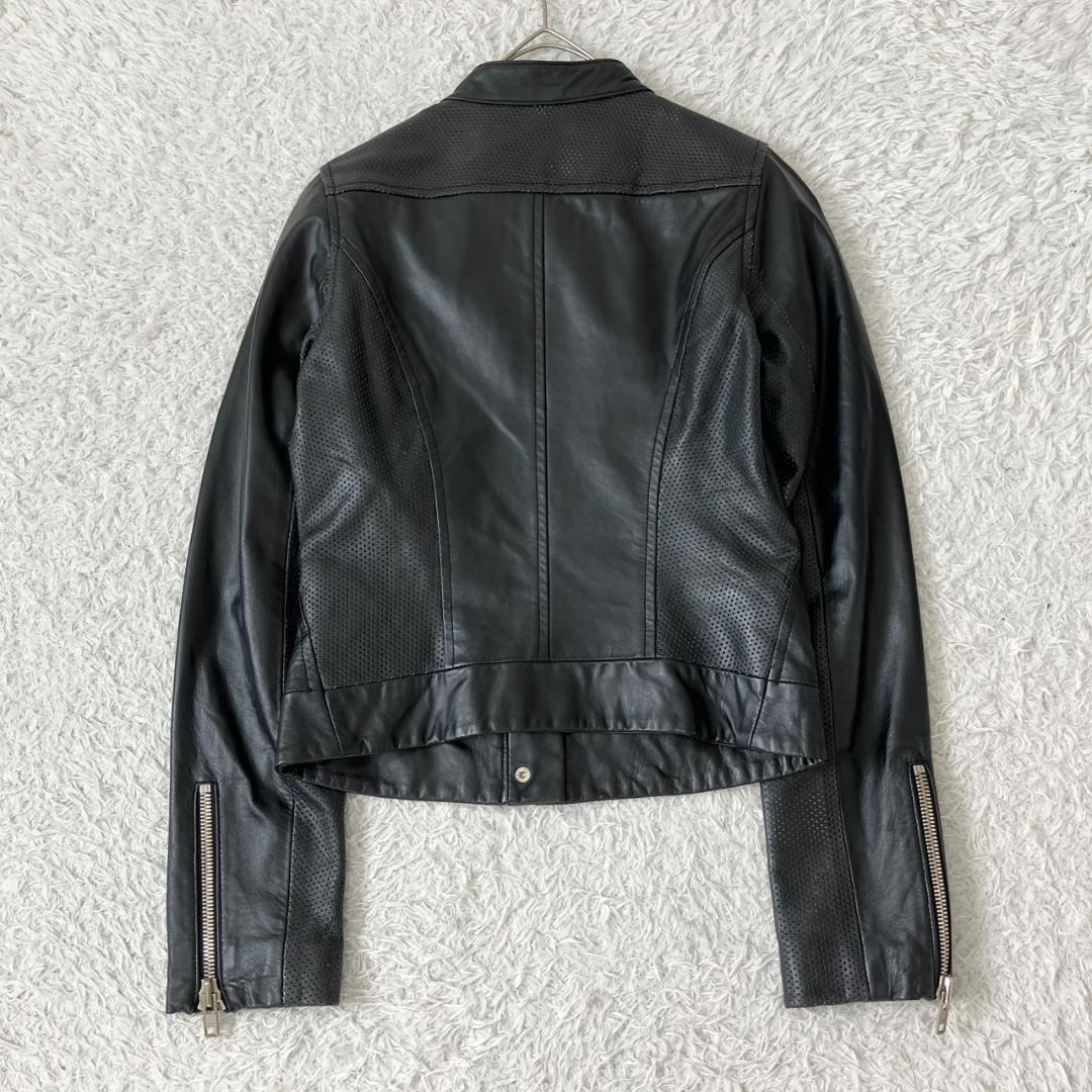 極美品✨ダブルスタンダード ライダースジャケット ラムレザー 羊革 裏地総柄 黒