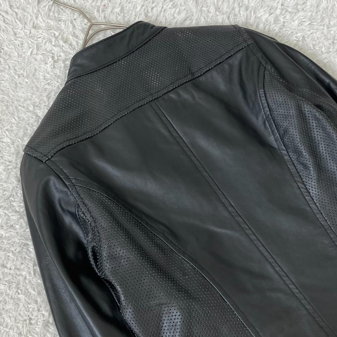 極美品✨ダブルスタンダード ライダースジャケット ラムレザー 羊革 裏地総柄 黒