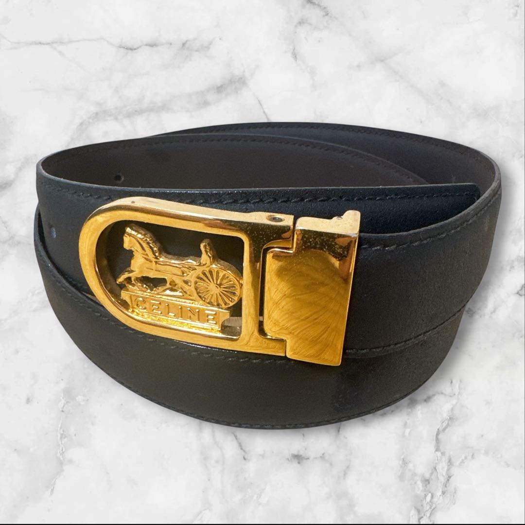 Celine セリーヌ 馬車金具　レザー ベルト ブラック ゴールドバックル