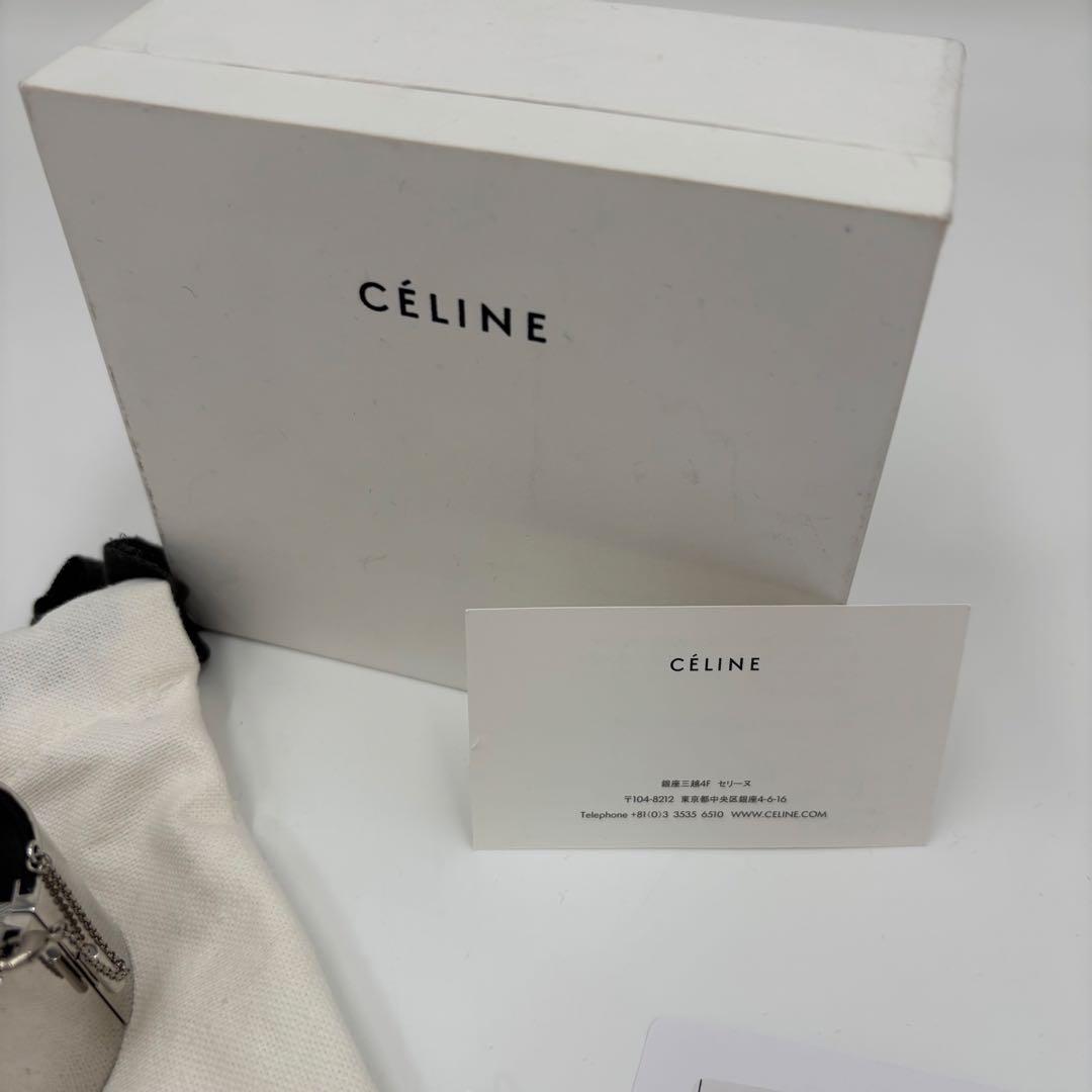 セリーヌ マンシェット レザー ワイド ブレスレット シルバー M