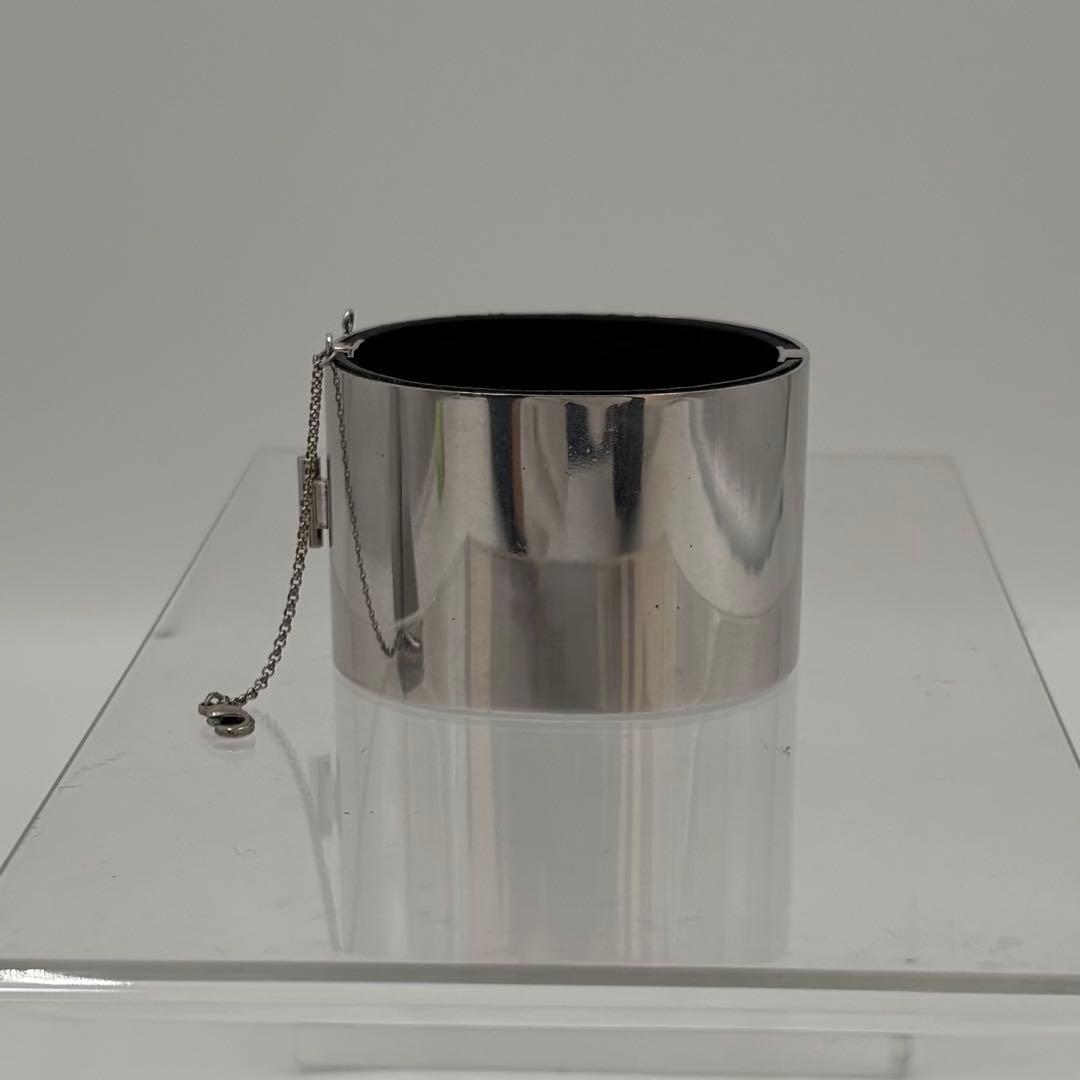 セリーヌ マンシェット レザー ワイド ブレスレット シルバー M