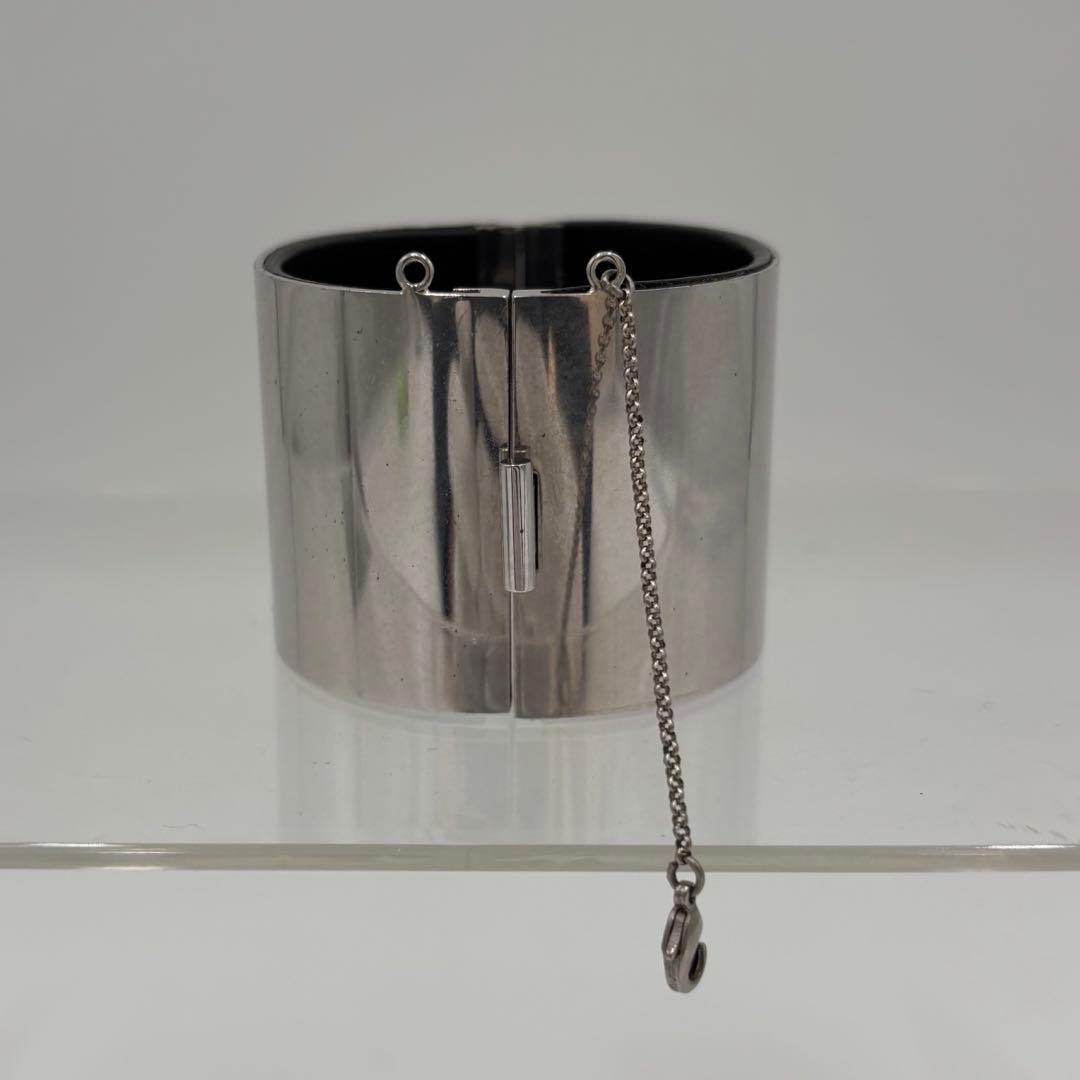 セリーヌ マンシェット レザー ワイド ブレスレット シルバー M