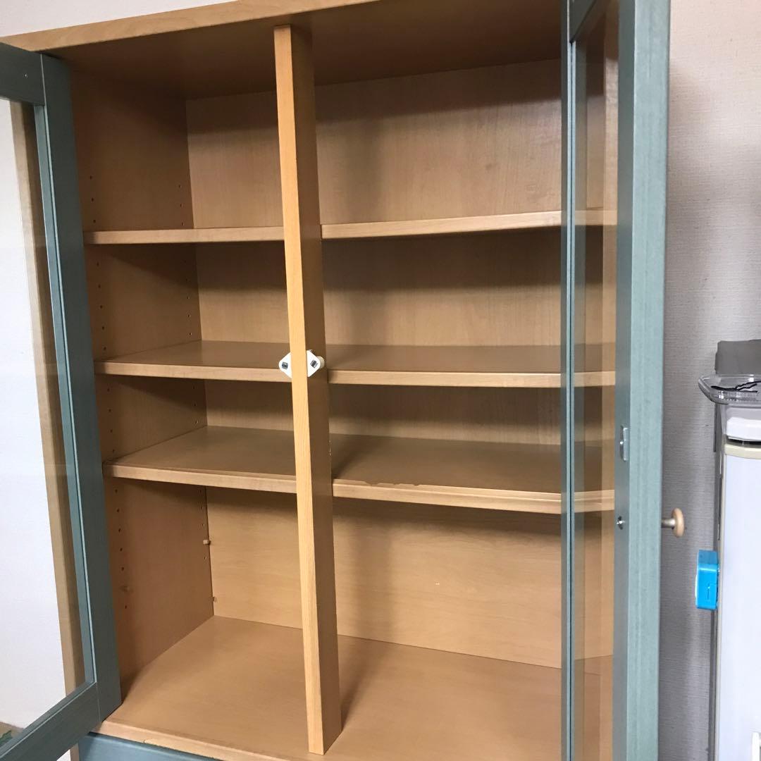 木製食器棚 (キッチン収納)ガラス扉付き