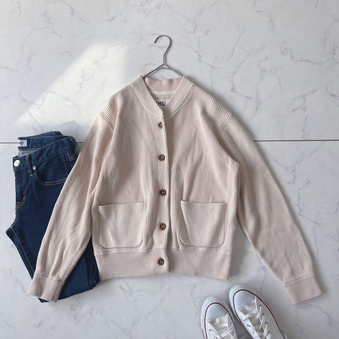 MHL. マーガレットハウエル コットン リブニット カーディガン ベージュ