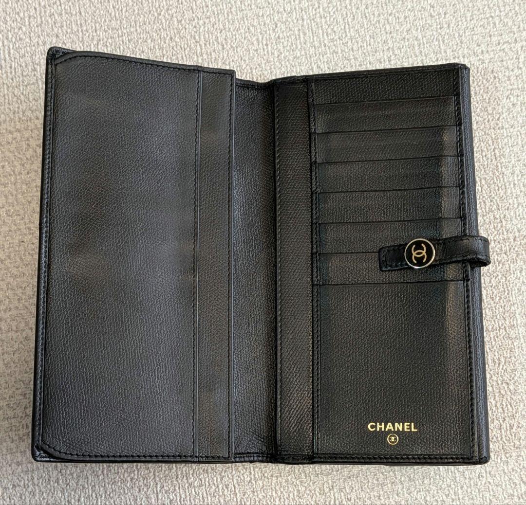 最終価格　シャネル　黒　Wホック長財布　カーフスキン　チェーン　ショルダー