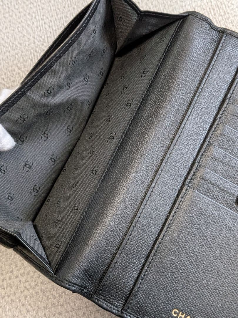 最終価格　シャネル　黒　Wホック長財布　カーフスキン　チェーン　ショルダー