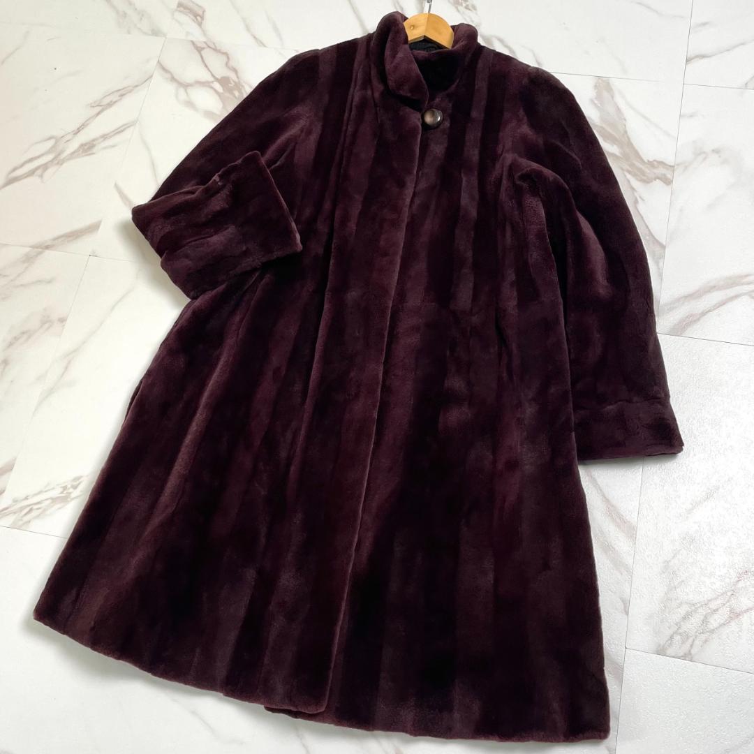 総丈105cm✨サガミンク リアルファー コート 銀サガ バーガンディ 毛並み◎