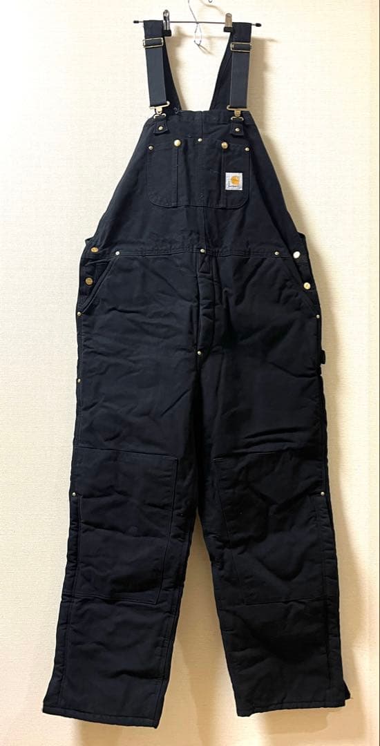 2002年 USA製 カーハート ダック ダブルニー オーバーオール ブラック