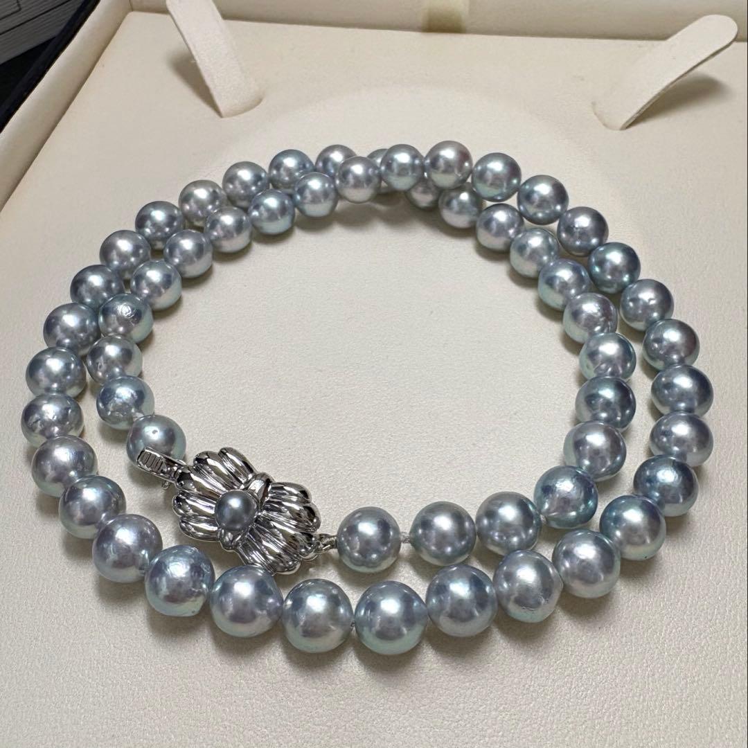 真科研鑑別書★無調色ナチュラルブルーSEIKOアコヤ真珠ネックレス7-7.5mm