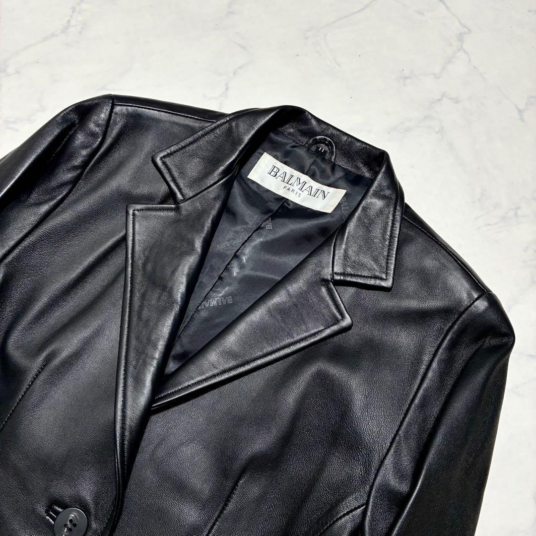 極美品 タグ付き✨BALMAIN ラムレザー テーラードジャケット ブラックL