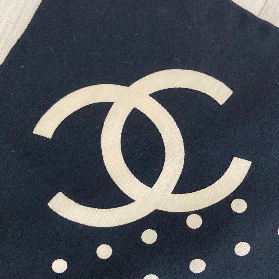 CHANEL シャネル ハンカチ ココマーク ドット柄 シルク ブラック