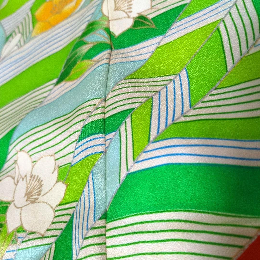 正絹 金赤 松に花 振袖リメイクドレス