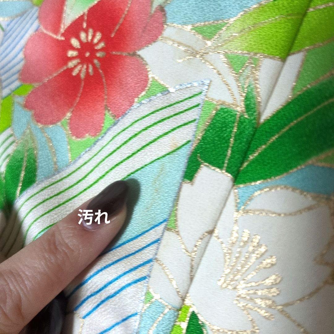 正絹 金赤 松に花 振袖リメイクドレス