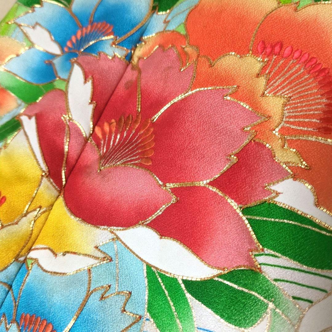 正絹 金赤 松に花 振袖リメイクドレス