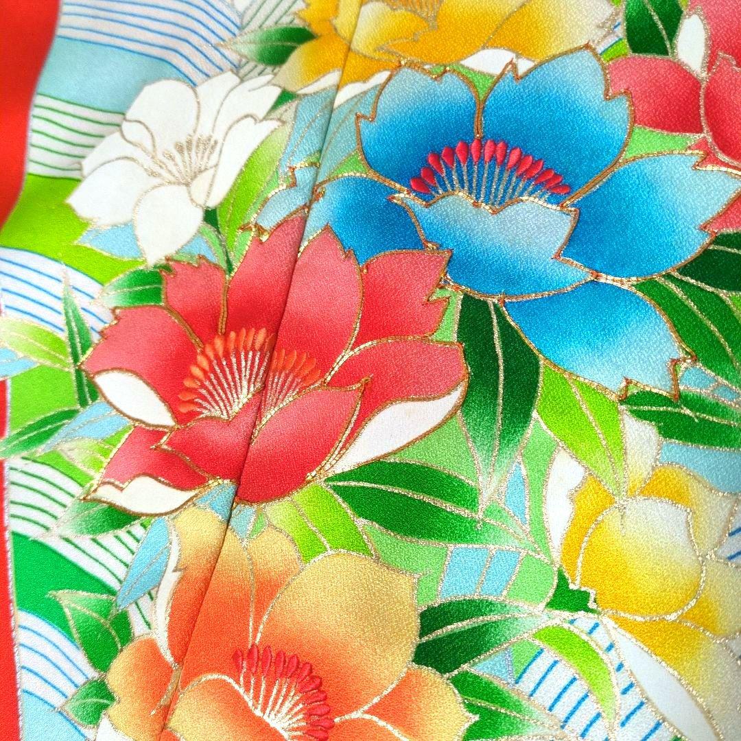 正絹 金赤 松に花 振袖リメイクドレス