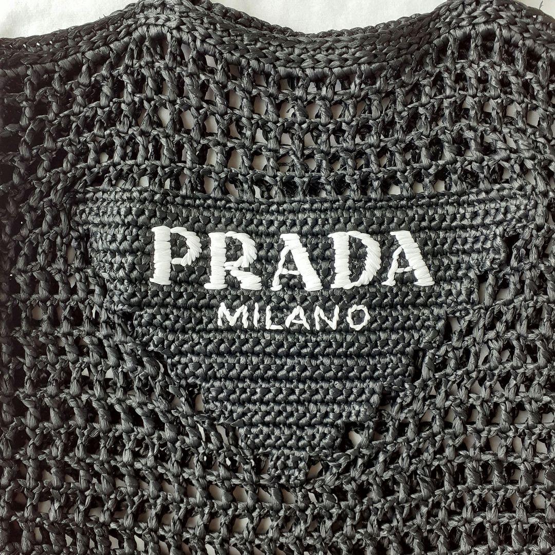 ⭐PRADA⭐　希少　美品　プラダ　ラフィア　トートバッグ　ブラック　かごバッグ