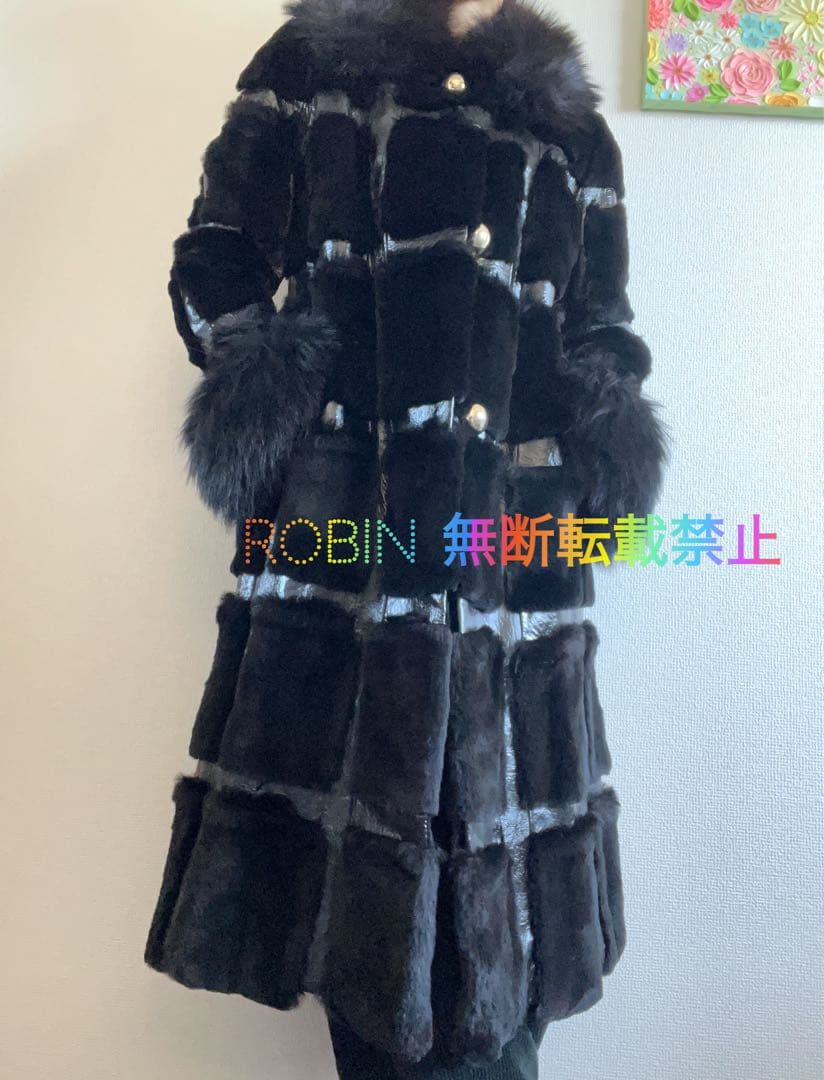 激レア　シェアードミンク　エナメルレザー　パッチワーク　金釦　ロングコート
