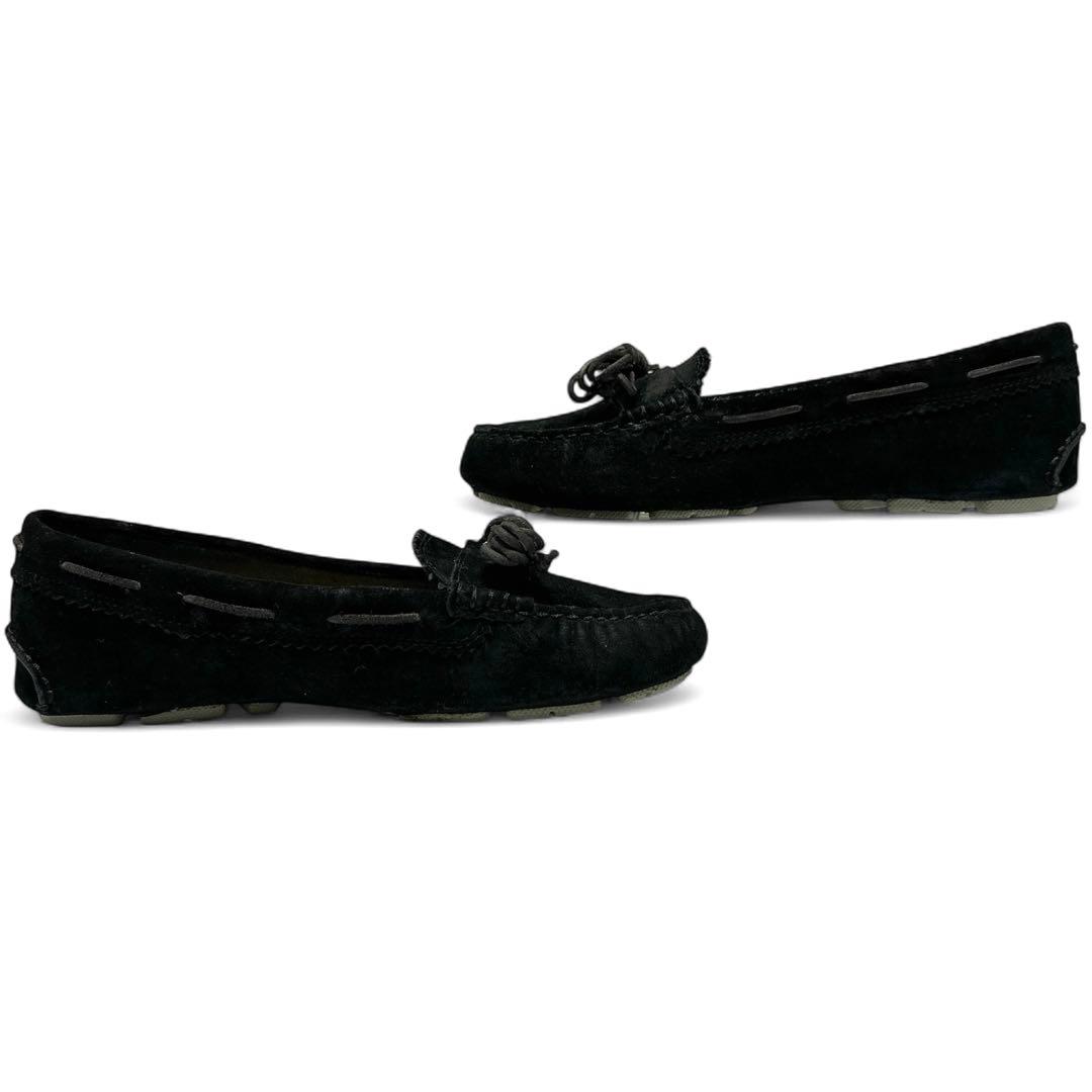 新品✨アグ 24㎝ スリッポン モカシン スエード 羊毛 ボア リボン 黒