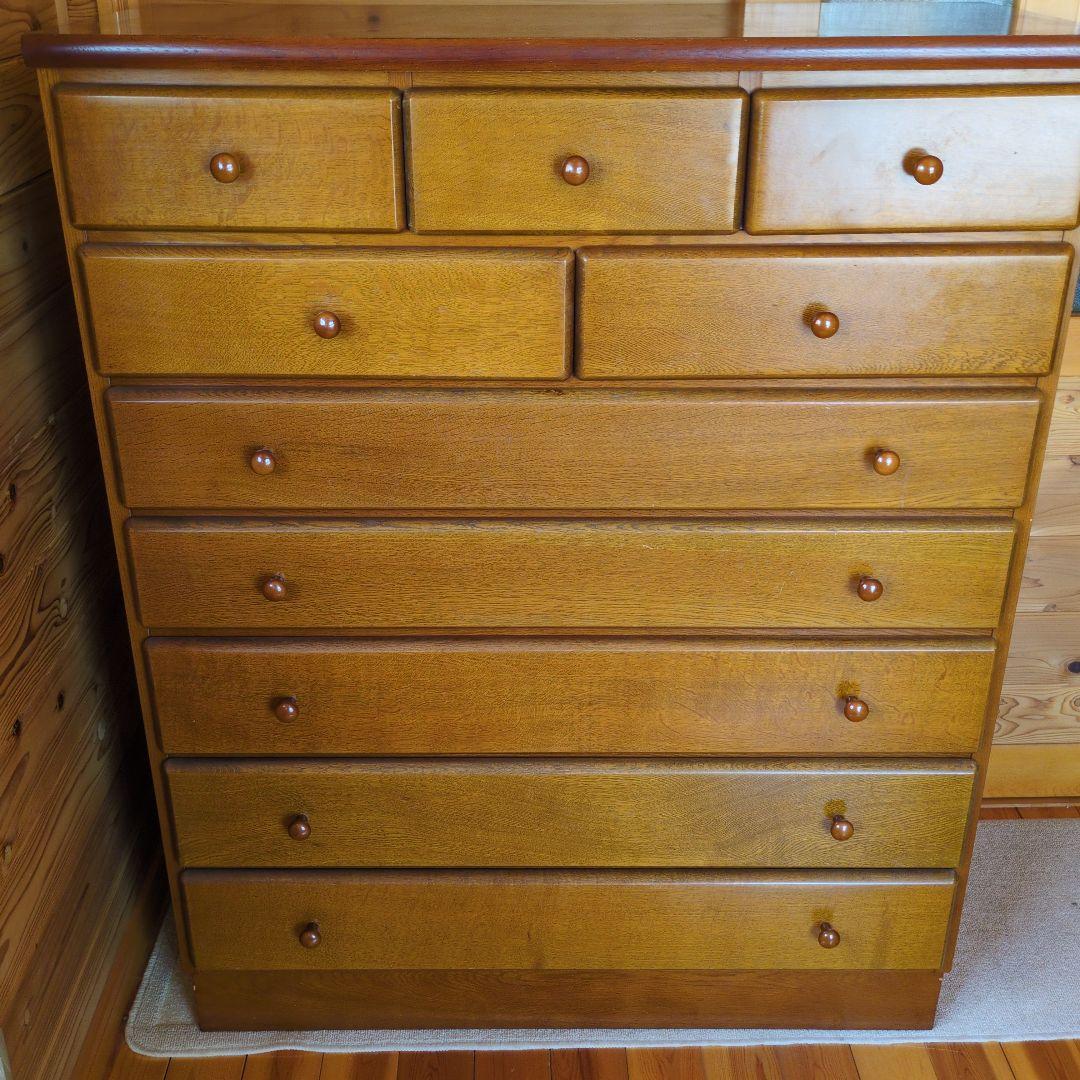 【レトロ味わい深いお引き取り発送対応】木製チェスト 10引き出し ウッドカラー