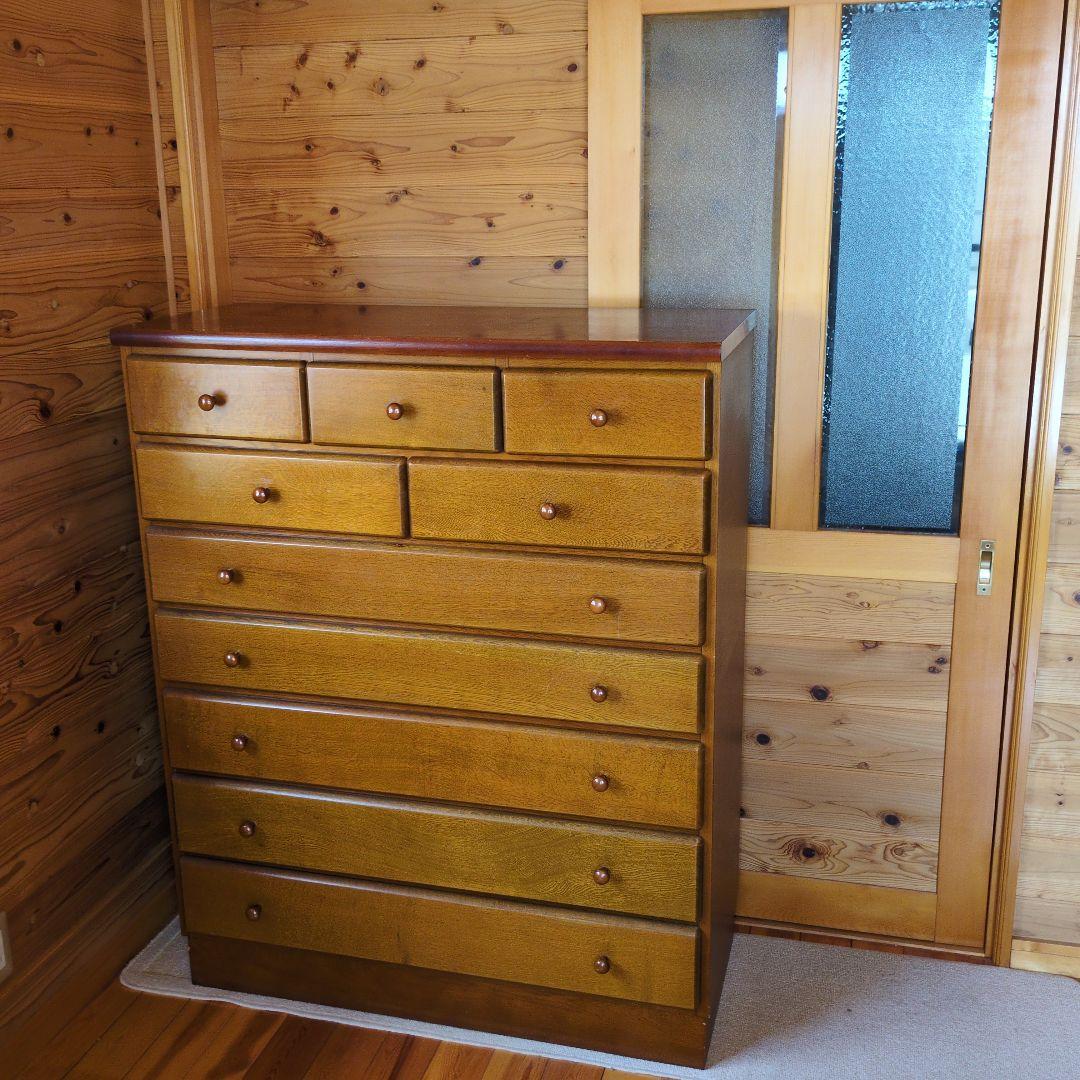 【レトロ味わい深いお引き取り発送対応】木製チェスト 10引き出し ウッドカラー