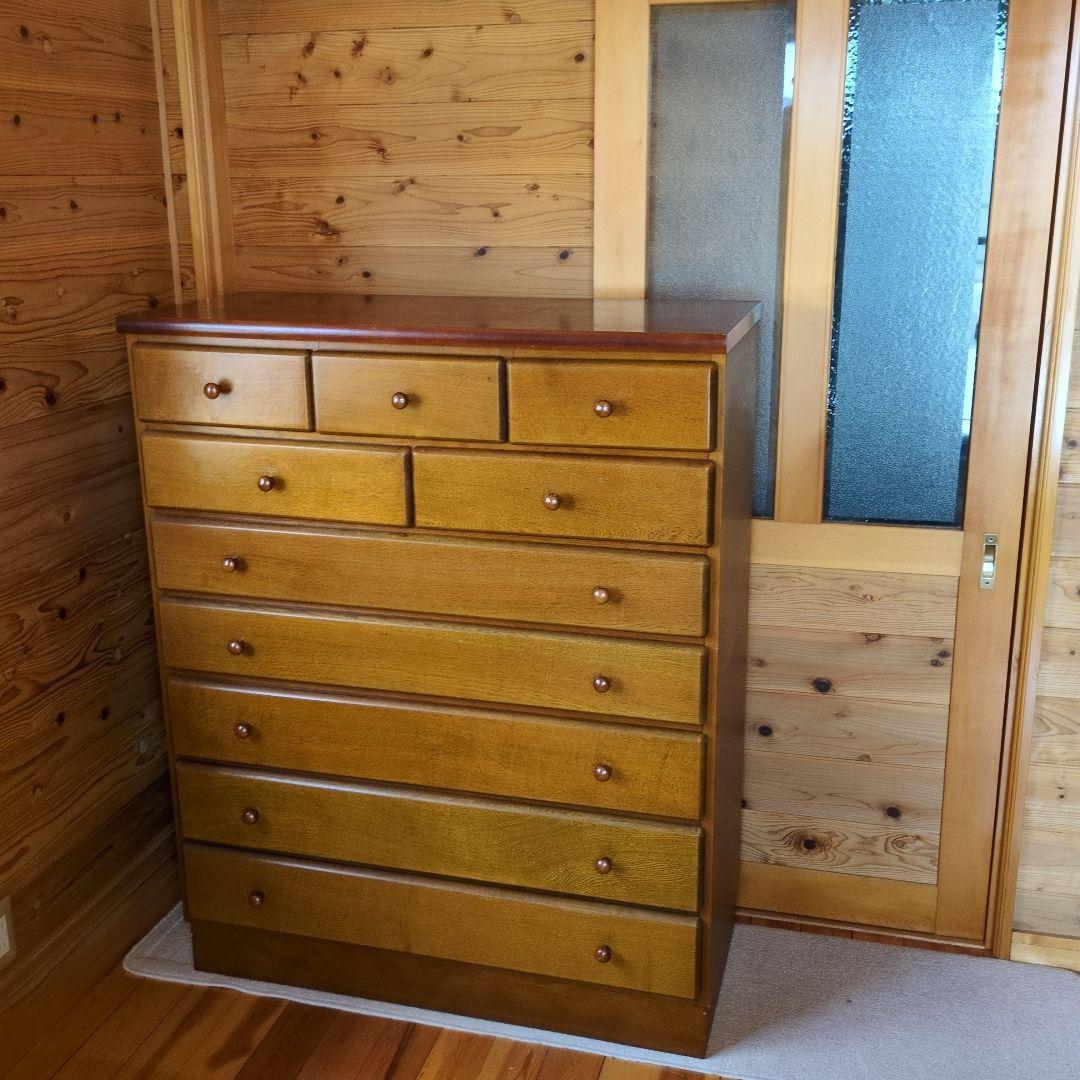【レトロ味わい深いお引き取り発送対応】木製チェスト 10引き出し ウッドカラー