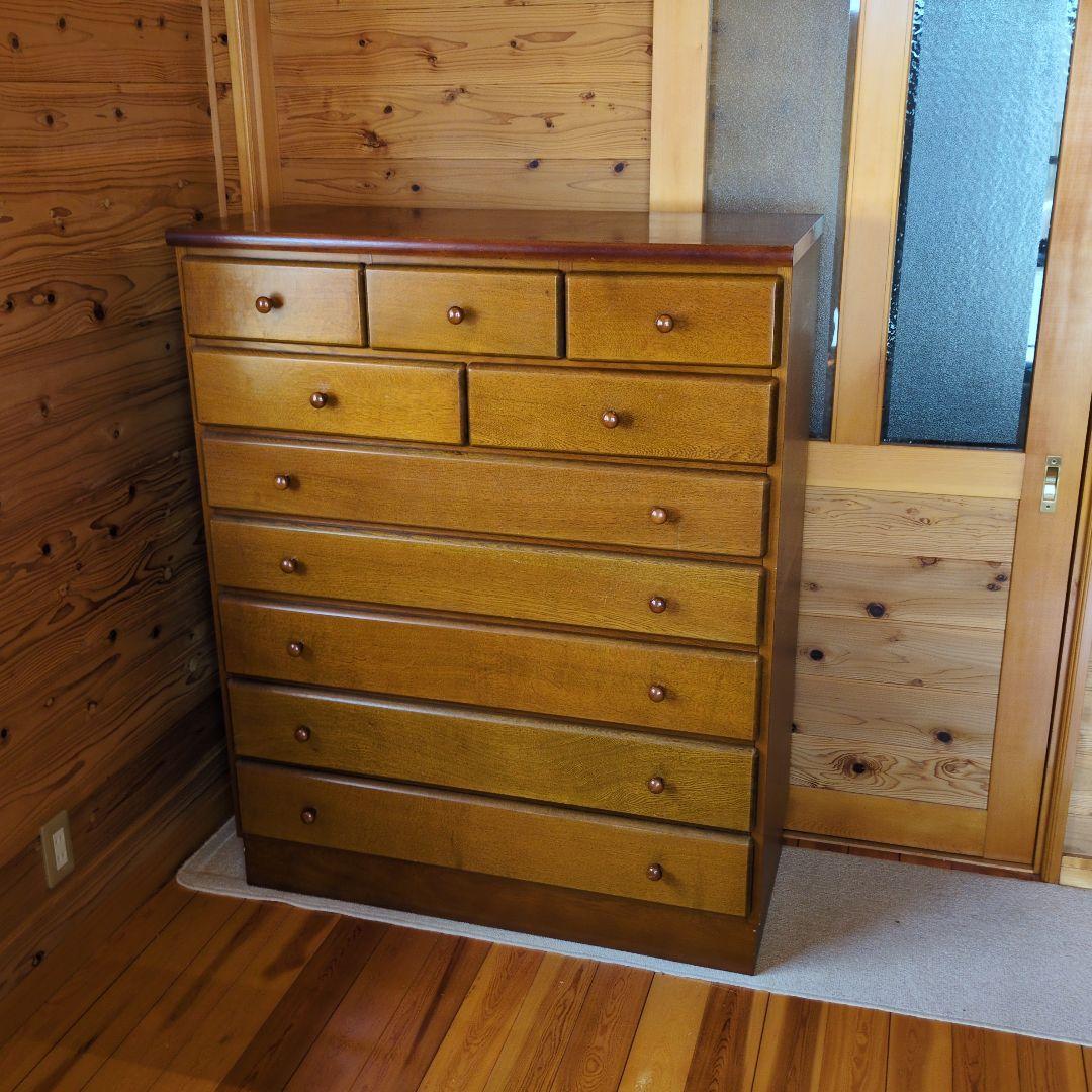 【レトロ味わい深いお引き取り発送対応】木製チェスト 10引き出し ウッドカラー