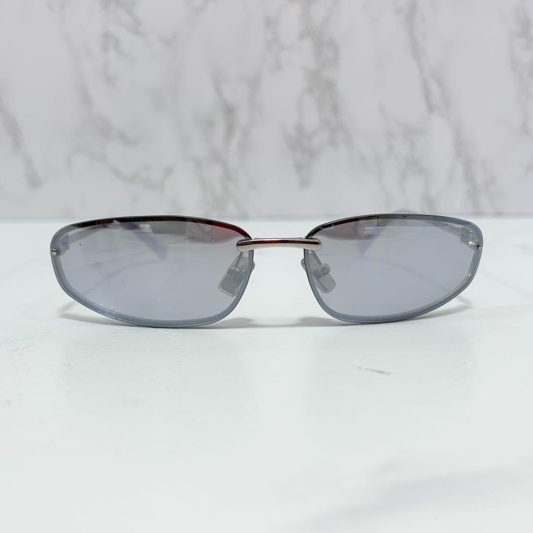 y2k miumiu リムレス サングラス ミラーレンズ シルバー