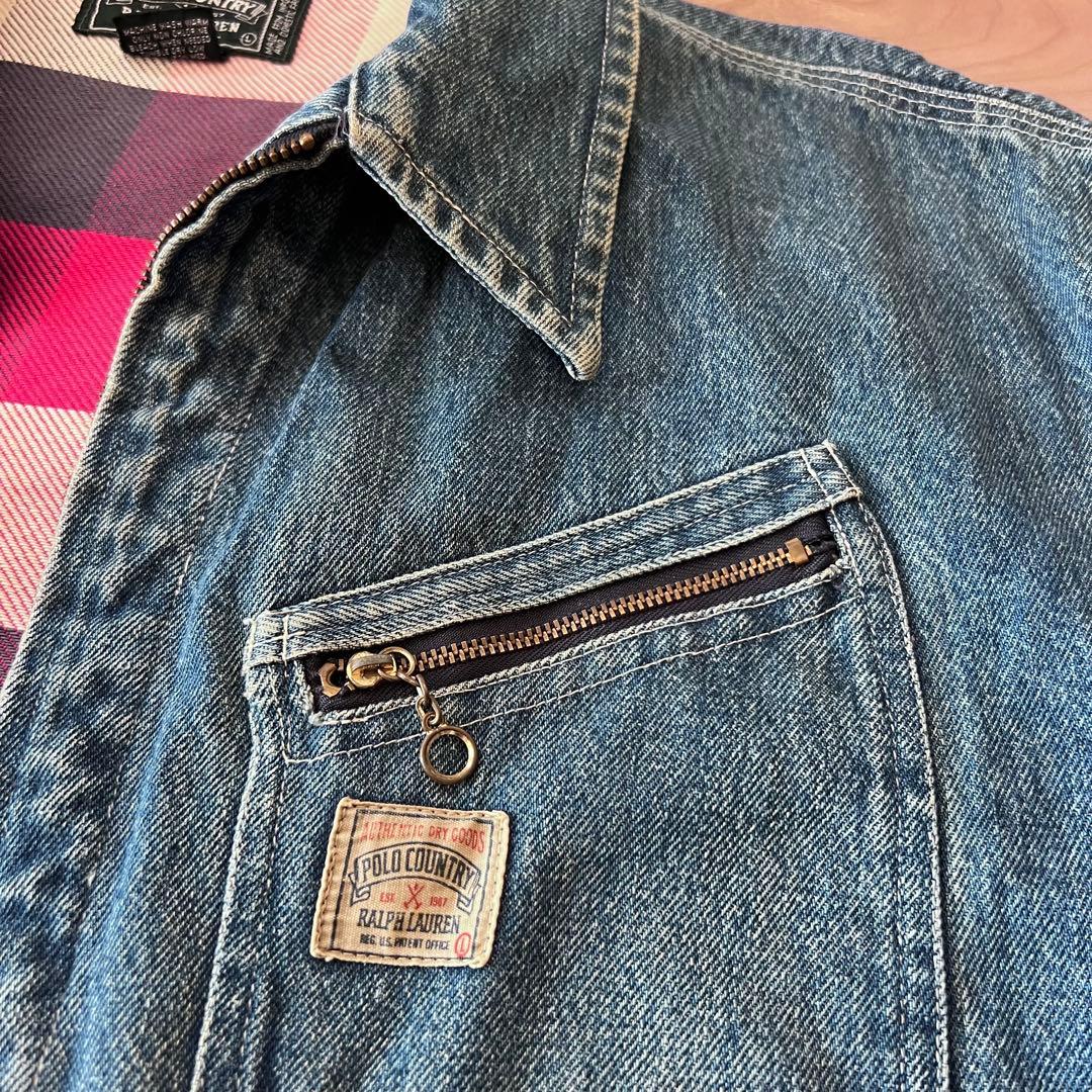 ◉ USA製 ポロカントリー デニムジャケット 裏地チェックL Lee91-B
