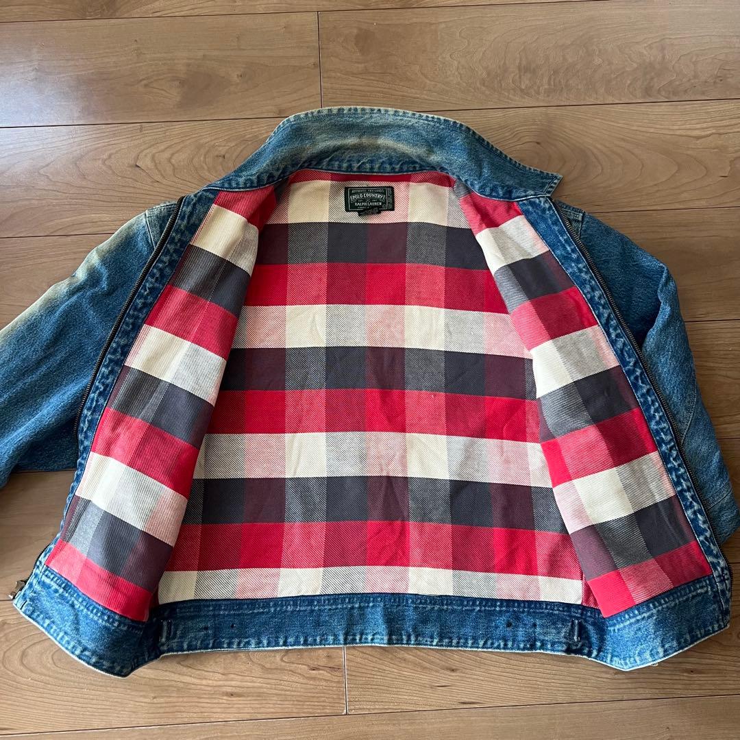 ◉ USA製 ポロカントリー デニムジャケット 裏地チェックL Lee91-B