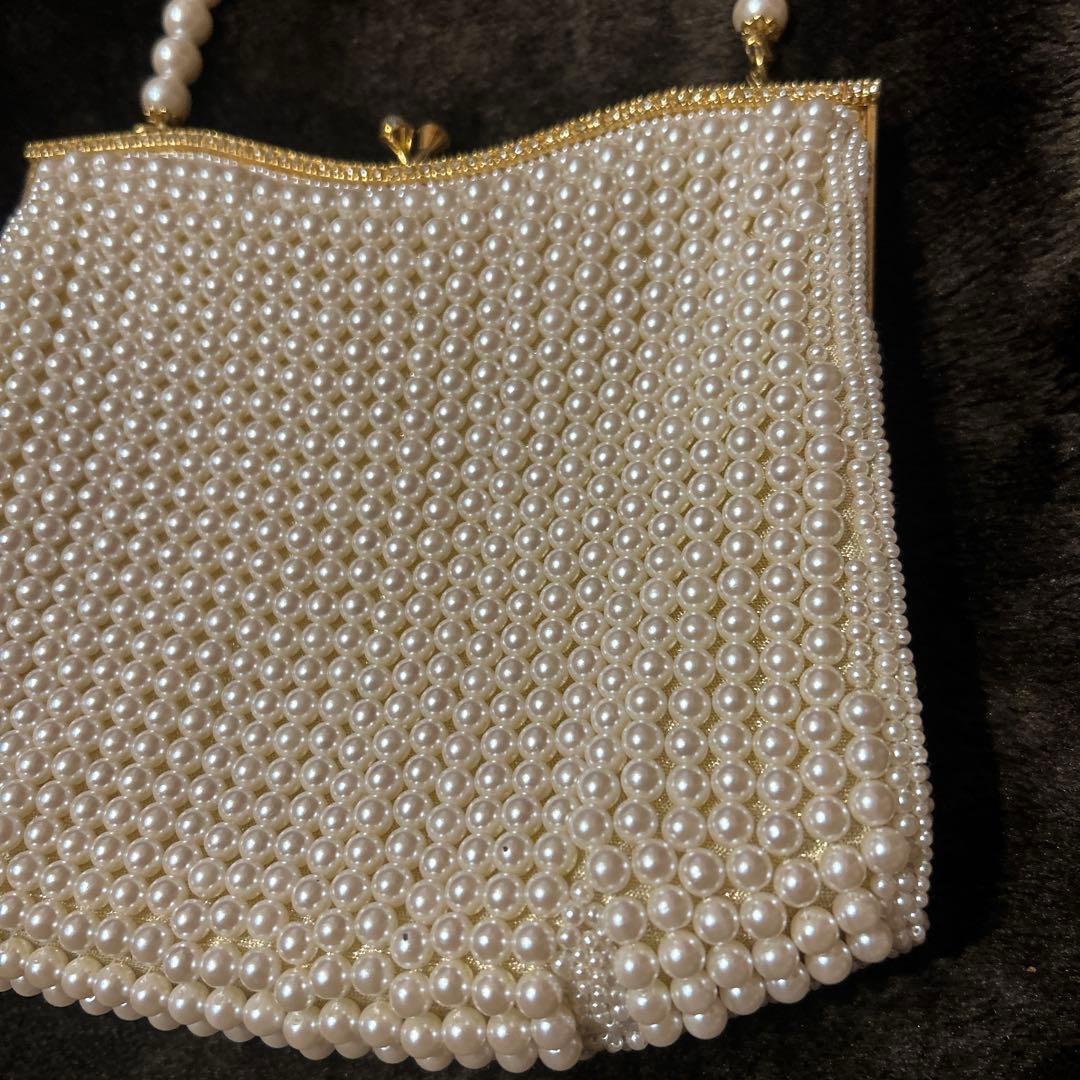 【美品】LUMY はしもと 皇室御用達 パールビーズ　パーティーバッグ