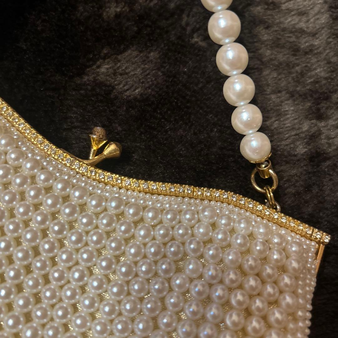 【美品】LUMY はしもと 皇室御用達 パールビーズ　パーティーバッグ