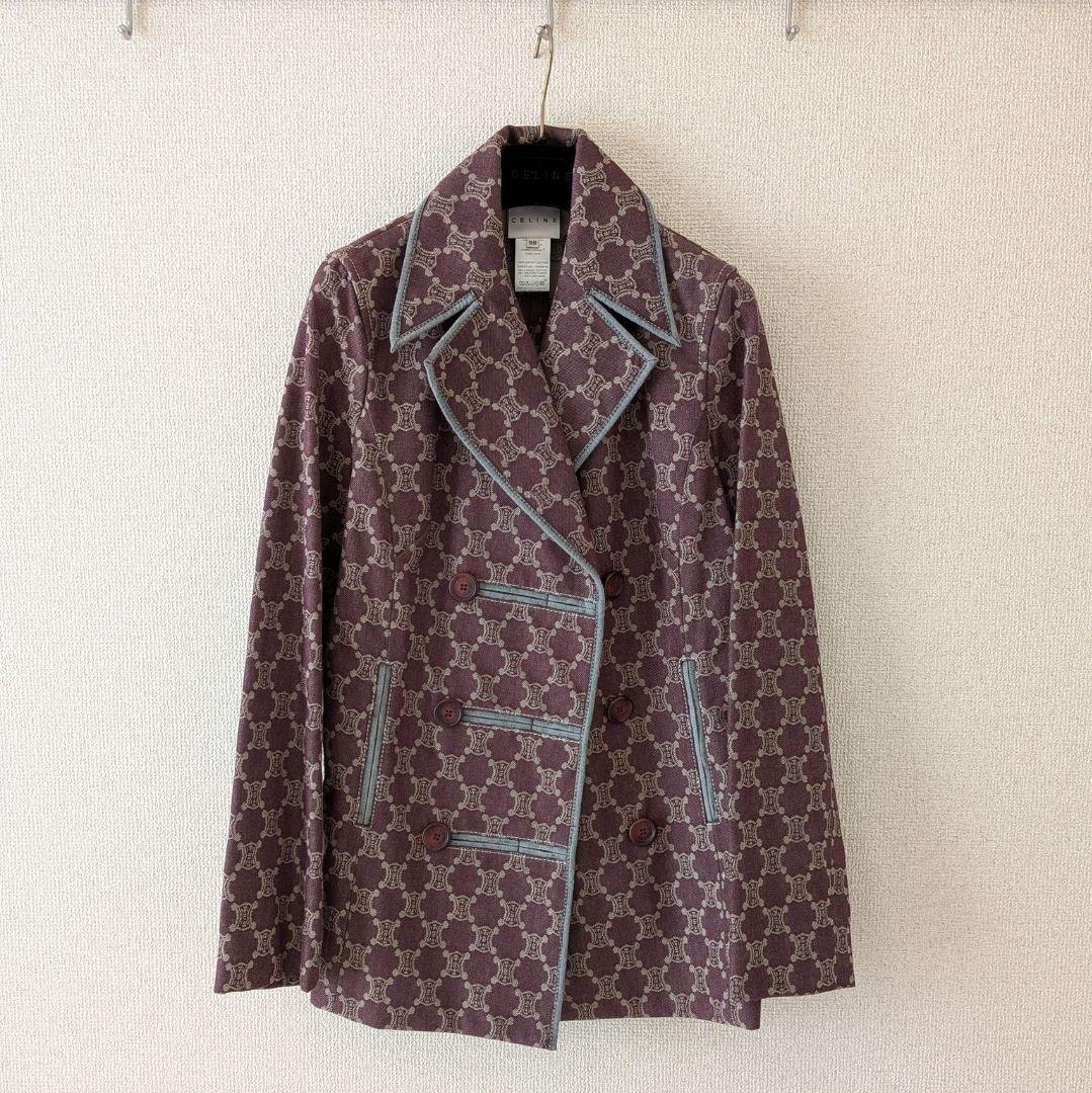 CELINE マカダム柄 Pコート 36 ハンガー付