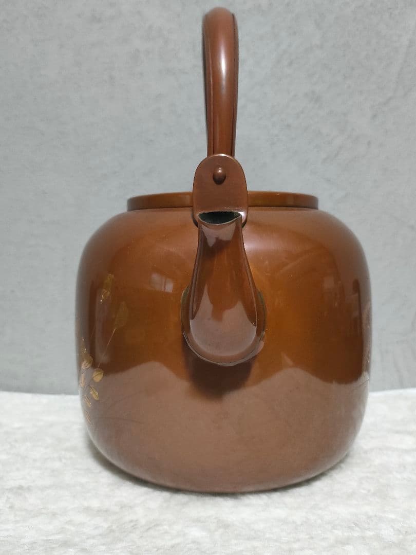 ★【茶道具】銅製金象嵌 秋草に蝶図 水注 薬缶