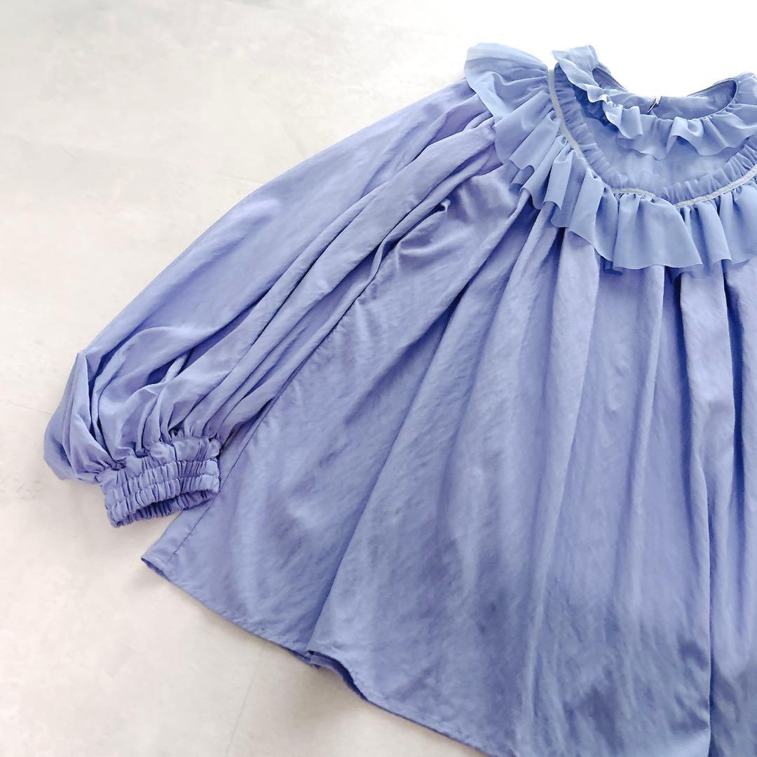 タグ付✨24SS✨現行　フミエタナカ　シアーギャザーシャツ　ブルー　フリル