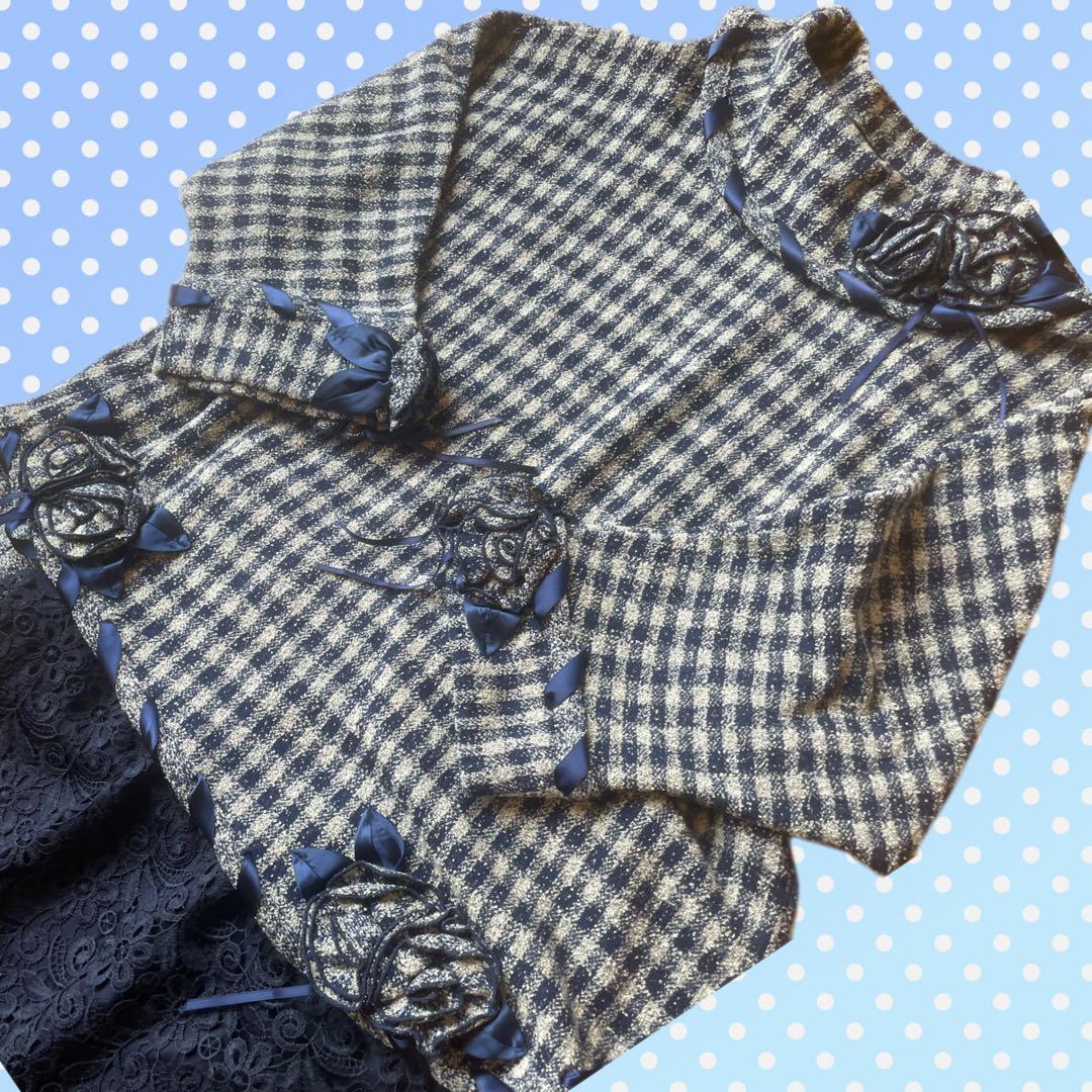 ♦︎さえら　ポテチーノ♦︎ チェック柄お花モチーフ　ドルマンスリーブトップス