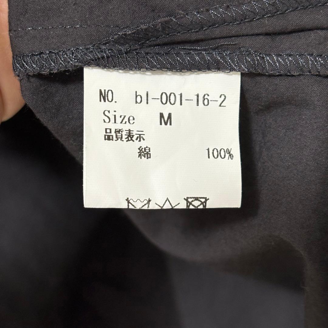 pot and tea 釦たくさんブラウス ノーカラー 濃グレー スミクロ　M