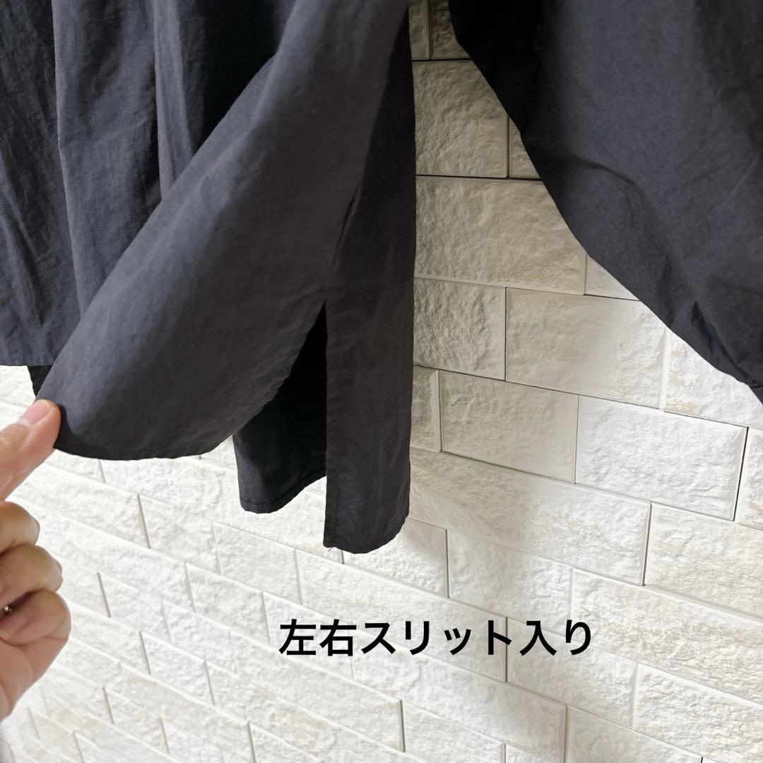 pot and tea 釦たくさんブラウス ノーカラー 濃グレー スミクロ　M