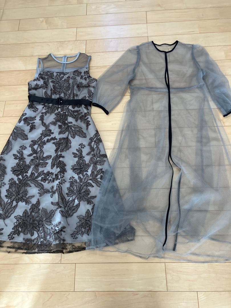 (*中様 【LEJA】チュールパイピングリーフベルトAラインドレスワンピース 2