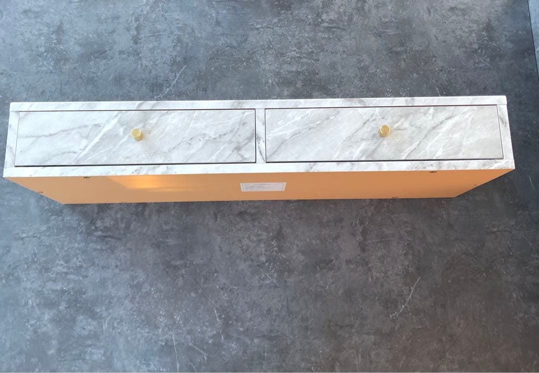 送料無料　コンソールテーブル　引き出し付き　大理石柄　ホワイト　ゴールド　飾り棚