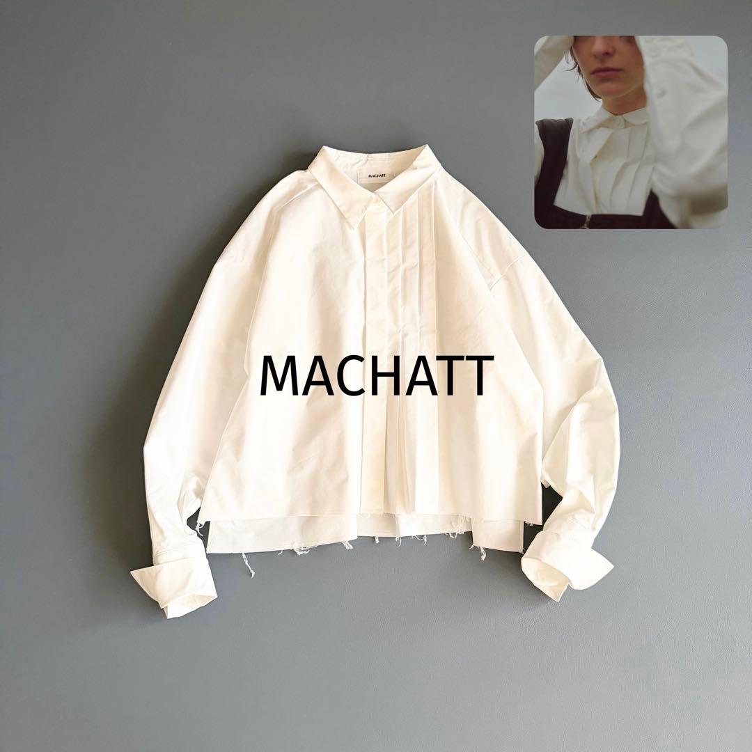 【マチャット】タックプリーツクロップドシャツ 長袖 ホワイト 比翼 クロップド丈