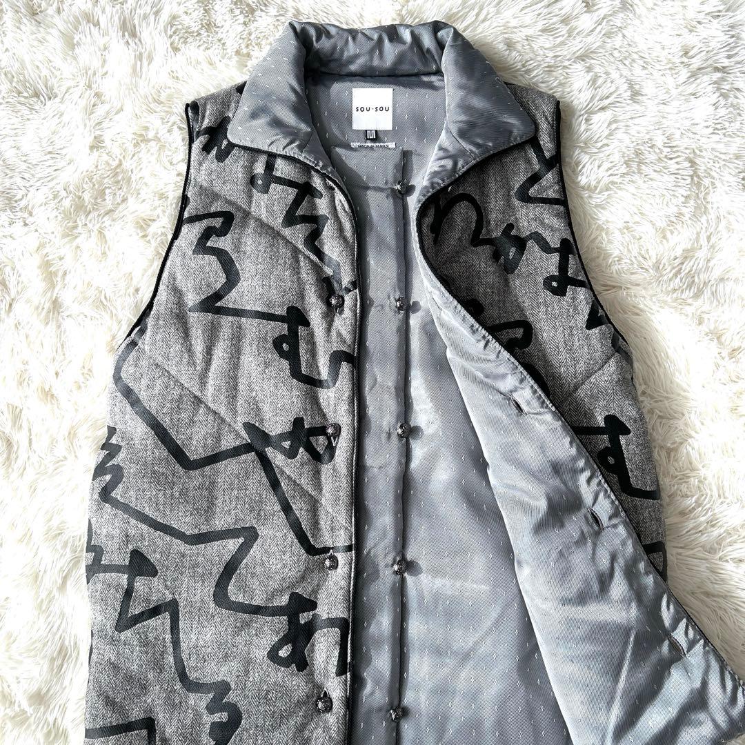 【SOU・SOU】ダウンベスト　陣羽織　中綿袷　Mサイズ かな文字柄