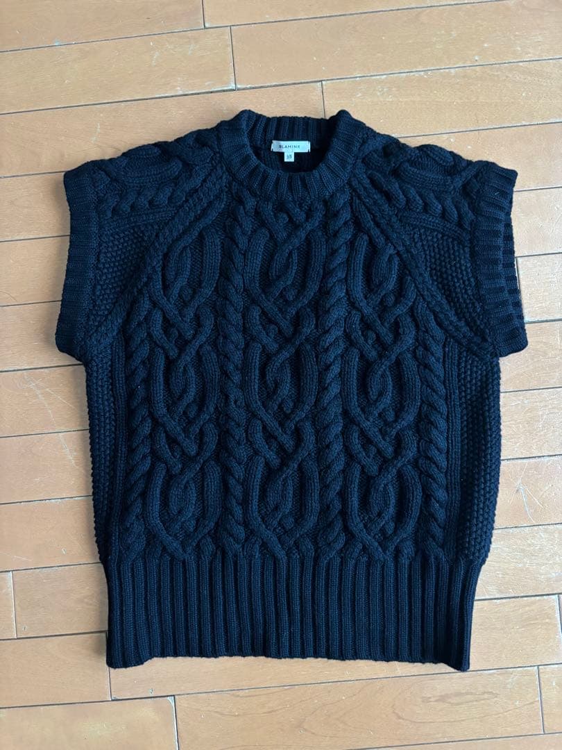 BLAMINK ブラック ケーブルニットベスト 38 ブラミンク　カシミヤ