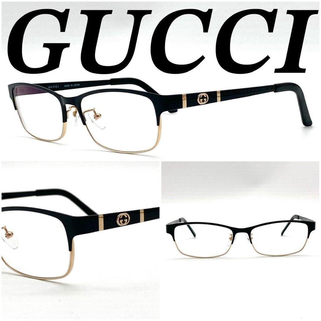 グッチ 眼鏡 伊達メガネ チタニウム ブラック シルバー 美品 80210