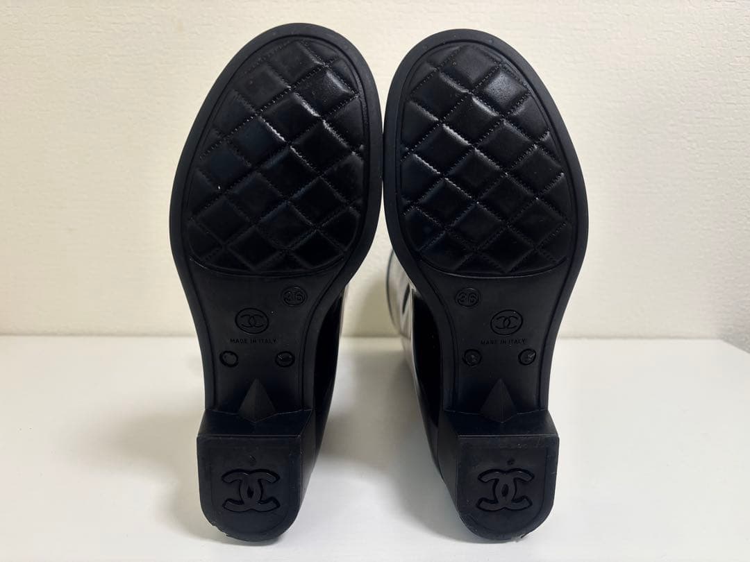 超美品 CHANEL シャネル カメリア ブラックラバー レインブーツ 36