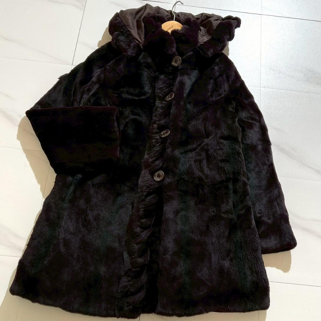 【極美品/L】 バルマン リバーシブル シェアードミンク ファーコート フード