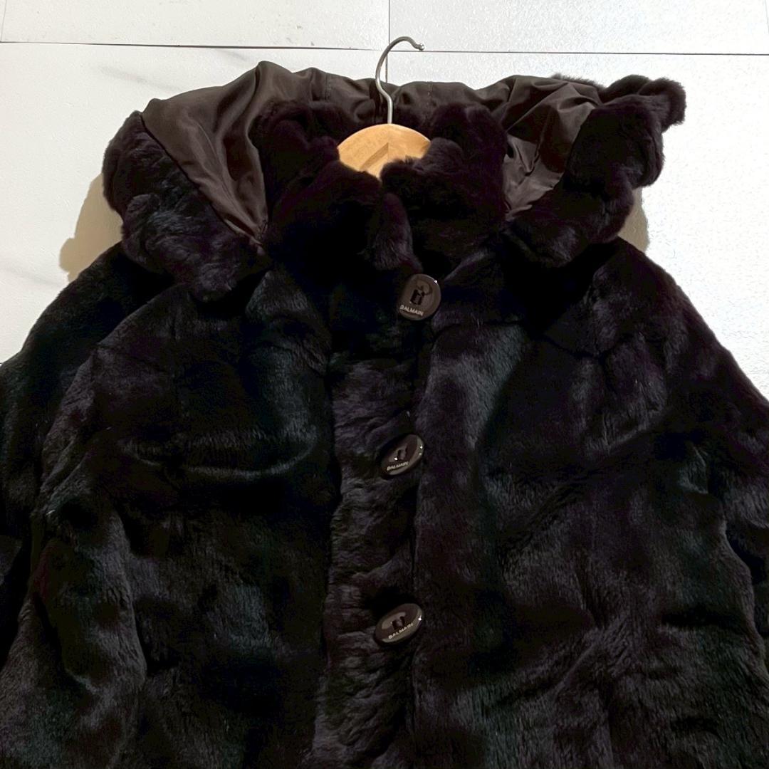 【極美品/L】 バルマン リバーシブル シェアードミンク ファーコート フード