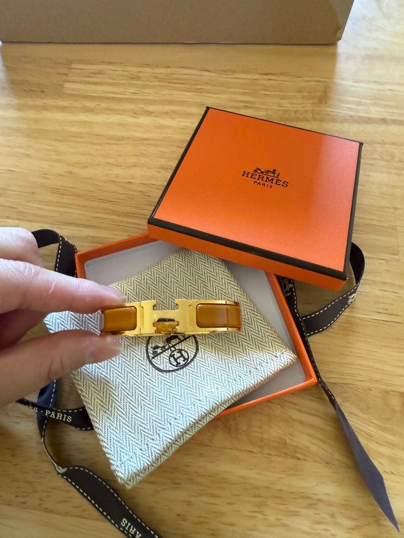 HERMES≪クリックH≫ブレスレット ゴールドx廃盤ダークオレンジ12万→3万