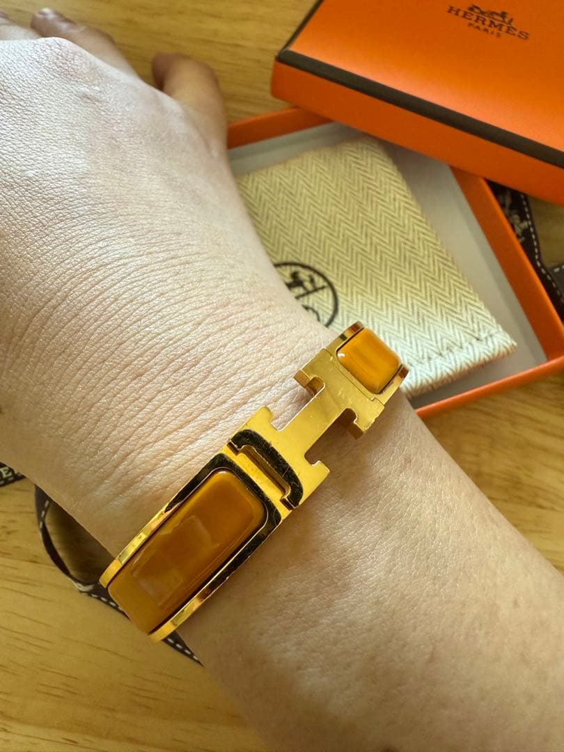 HERMES≪クリックH≫ブレスレット ゴールドx廃盤ダークオレンジ12万→3万