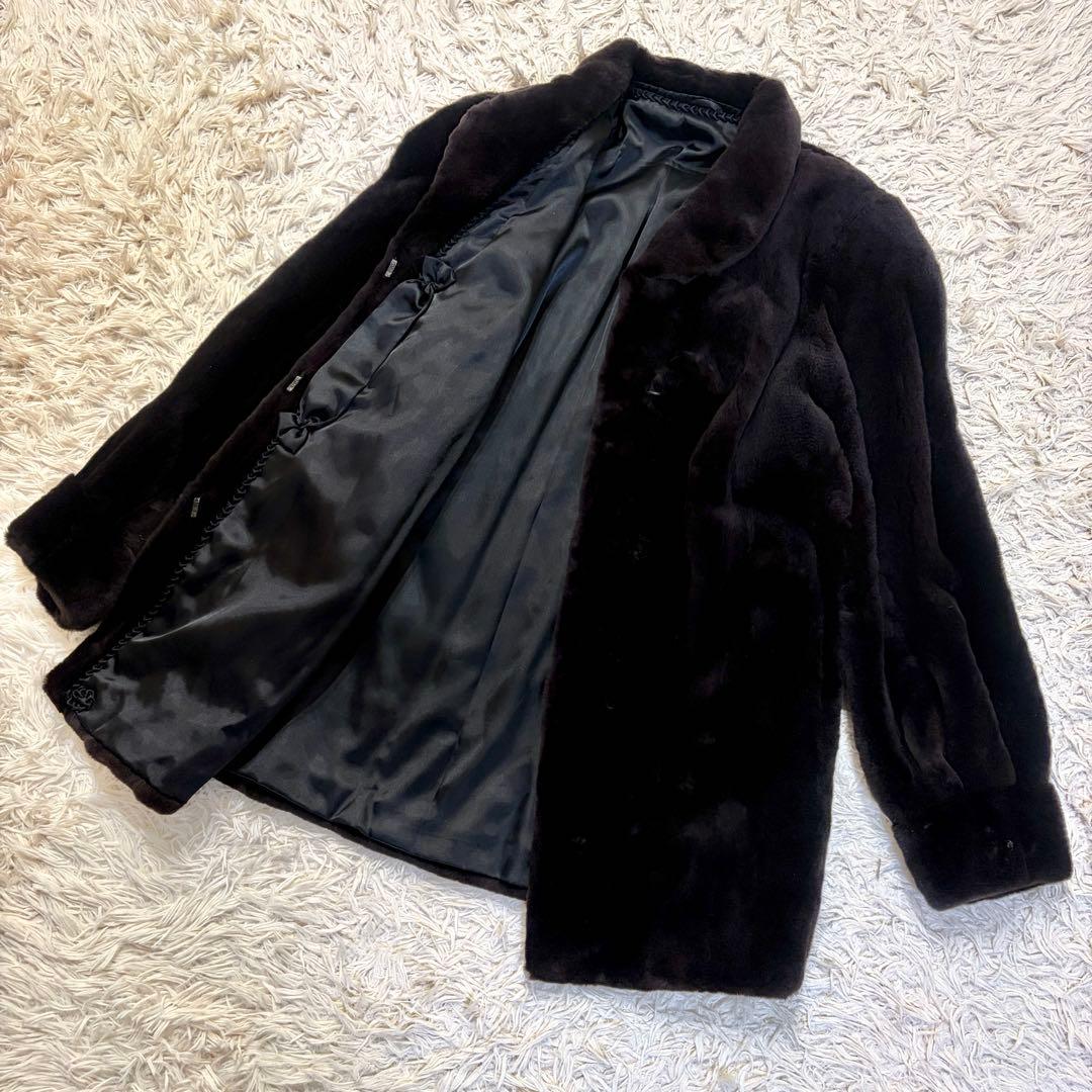 最高級 銀タグ サガミンク リアルファーコート 豪華裏地刺繍 シェアードミンク