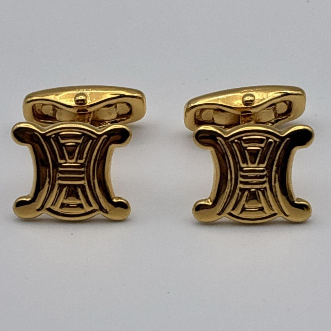 【美品】CELINE カフス カフリンクス タイピン トリオンフ マカダム 金色